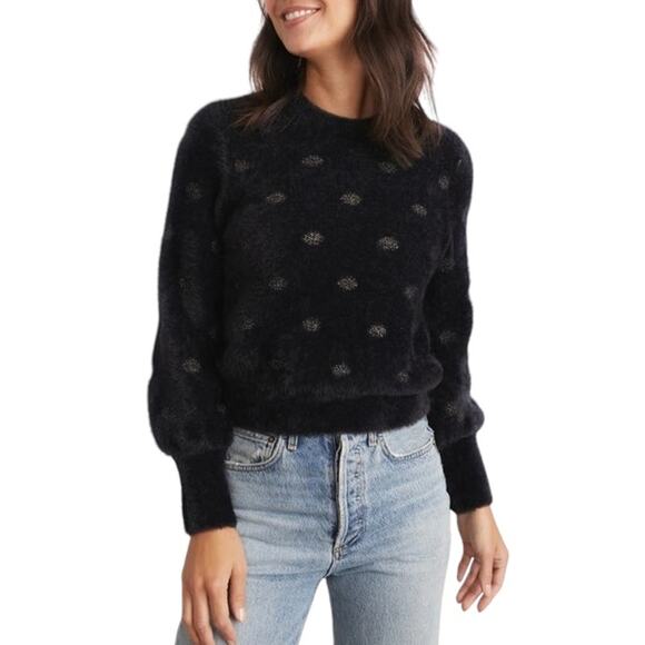 Marine Layer NWT Arielle Crewneck Sweater Black Metallic Funfetti Size L Fuzzy - Picture 1 of 11